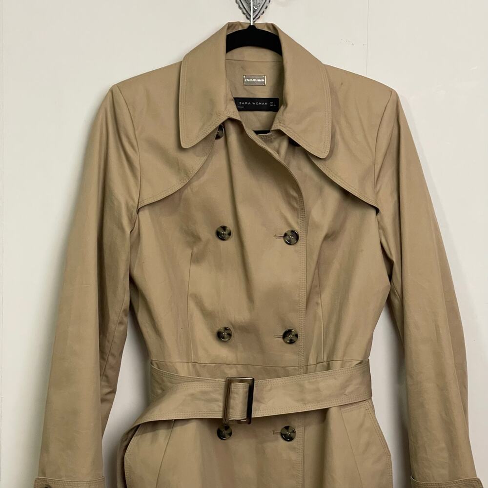 Zara L trench coat classic midi double breasted tan contemporary winter